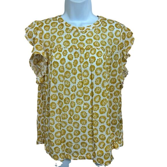 Women's Premise Smocked Blouse Sz Small Boho Gold Floral Print Top Loose NEW - Picture 6 of 6
